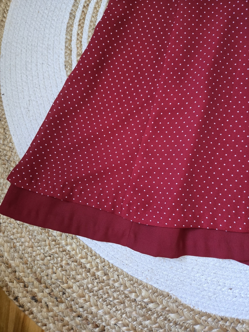 Vintage 90s Burgundy Polka Dot Midi Dress Retro Pin-Up Romantic Casual Chic - Picture 4 of 16